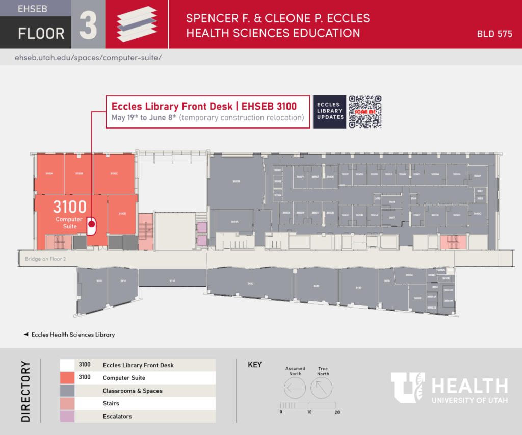 Eccles Library Front Desk construction relocation May 19 to June 8th